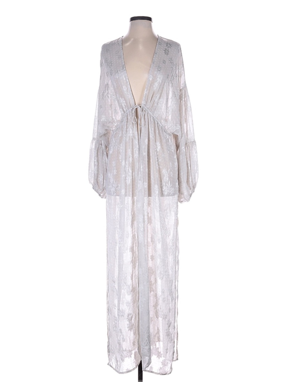 Lulus Cabana Vibes Light Gray Jacquard Maxi Swim Cover Up Duster Size M NWOT